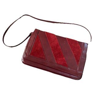 Vintage Calego Purse Womens Faux Leather & Suede Burgundy 80s Shoulder Crossbody
